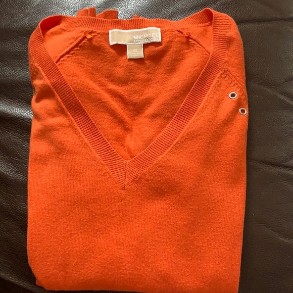 Michael Kors orange Vneck sweater - Picture 3 of 9